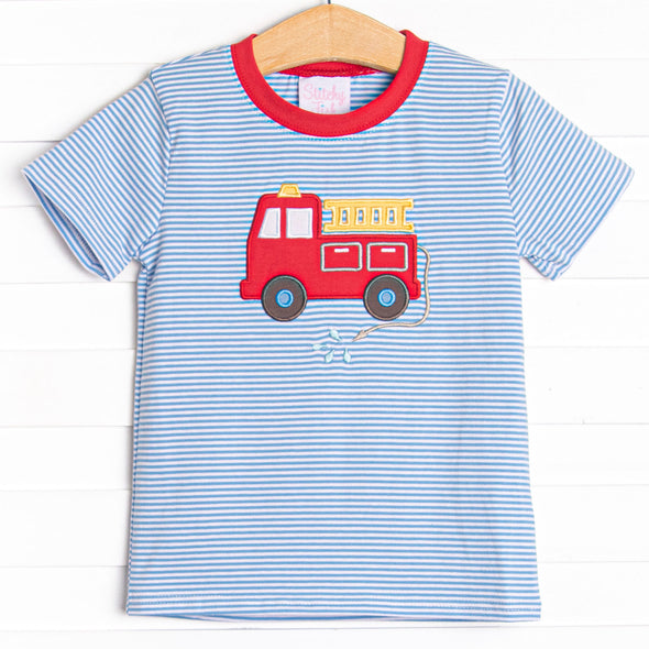 Red Rescue Applique Top, Blue Stripe