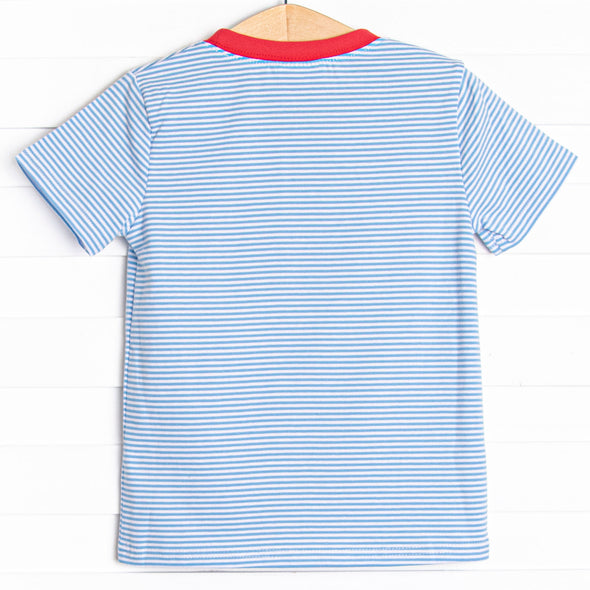 Red Rescue Applique Top, Blue Stripe