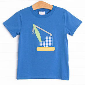 Crane Construction Applique Top, Blue