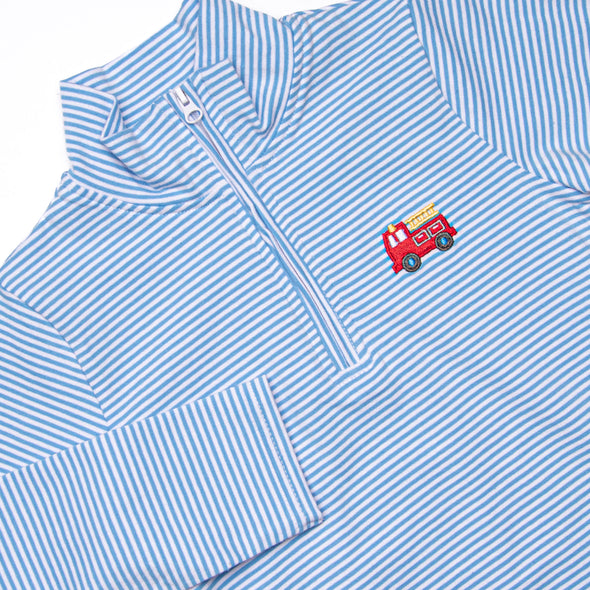 Red Rescue Embroidered Pullover, Blue Stripe