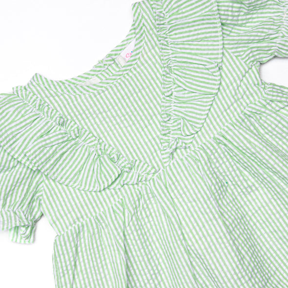 Sally Skipper Dress, Green Seersucker