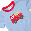 Red Rescue Applique Top, Blue Stripe