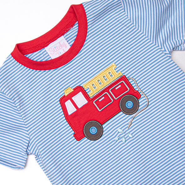 Red Rescue Applique Top, Blue Stripe