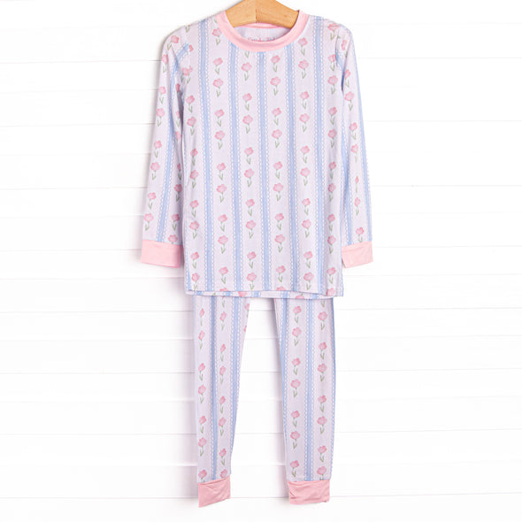 Sweet Pea Stripes Bamboo Pajama Set, Blue