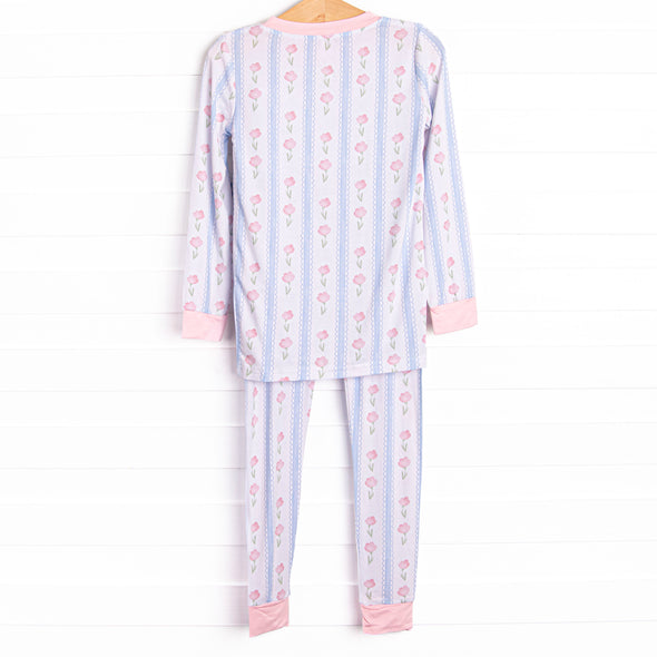 Sweet Pea Stripes Bamboo Pajama Set, Blue