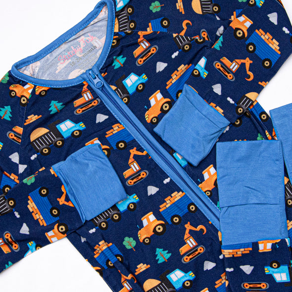 Cozy Construction Bamboo Zippy Pajama, Blue