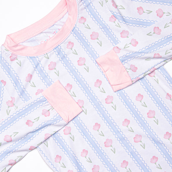 Sweet Pea Stripes Bamboo Pajama Set, Blue