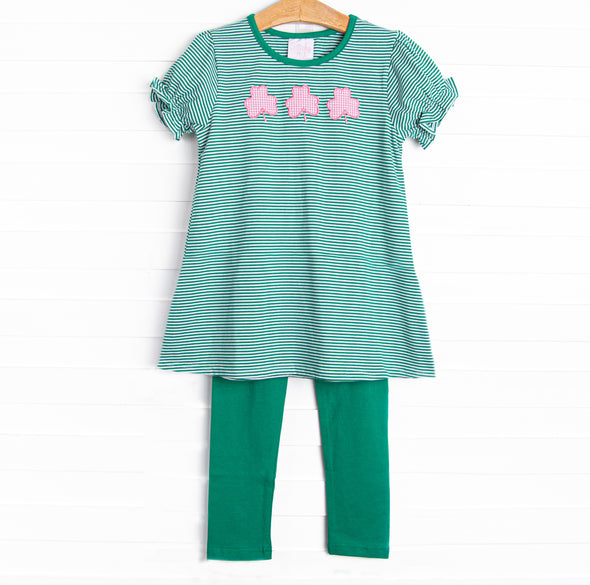 Lucky Trio Applique Legging Set, Green