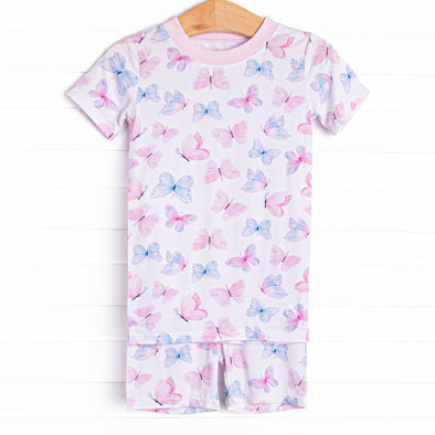 Watercolor Wings Bamboo Pajama Short Set, Purple