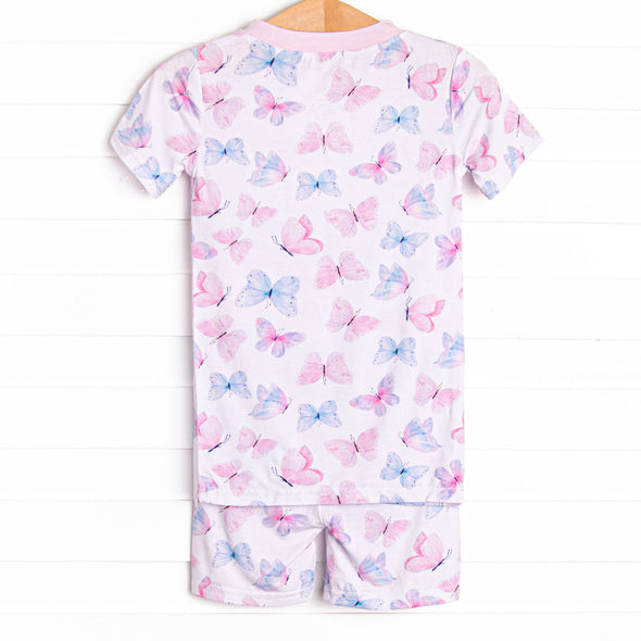 Watercolor Wings Bamboo Pajama Short Set, Purple