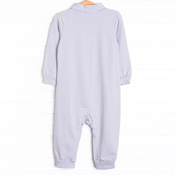 Levi Long Romper, Slate Blue Stripe