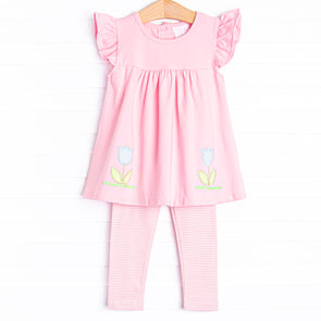 Today's Tulips Applique Legging Set, Pink