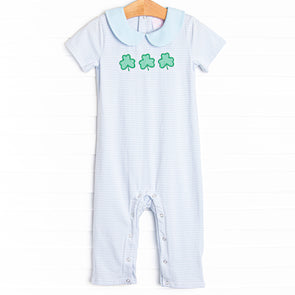 Lucky Trio Applique Romper, Blue