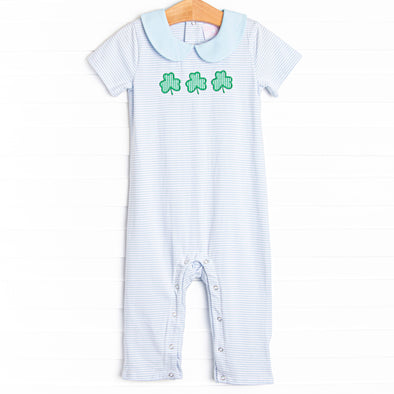 Lucky Trio Applique Romper, Blue