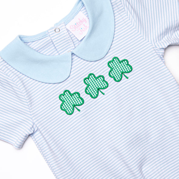 Lucky Trio Applique Romper, Blue