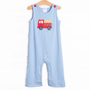 Red Rescue Applique Jon Jon, Blue Stripe