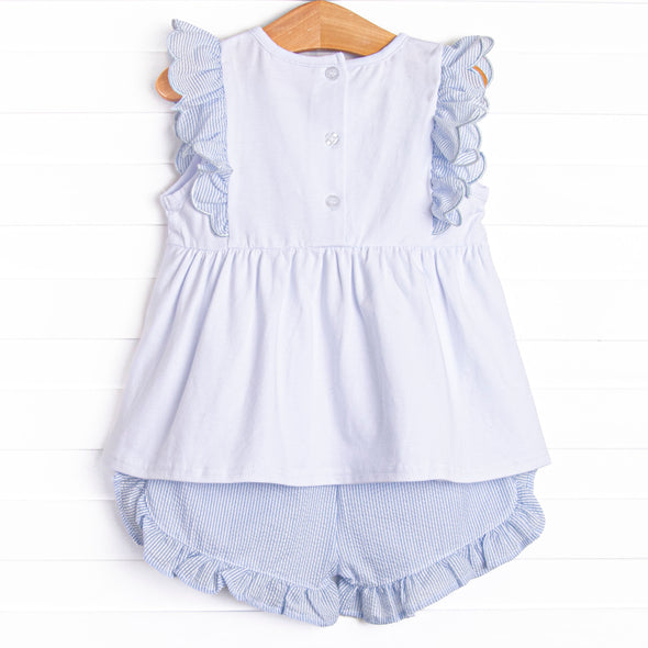 Southern Seersucker Ruffle Short Set, Blue