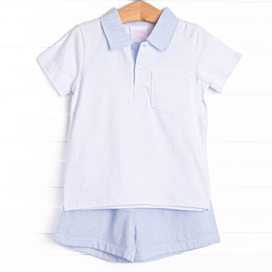 Southern Seersucker Short Set, Blue