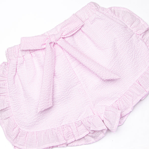 Southern Seersucker Ruffle Short Set, Pink