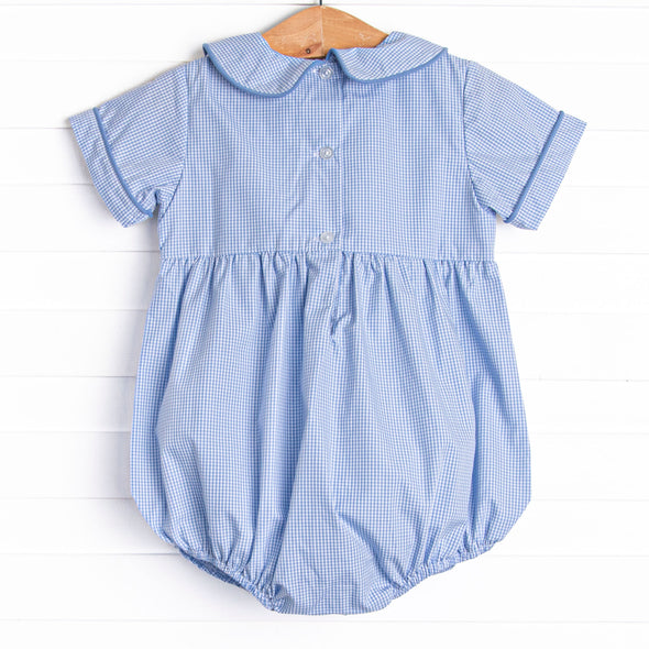 Peter Cottontail Smocked Bubble, Blue Gingham