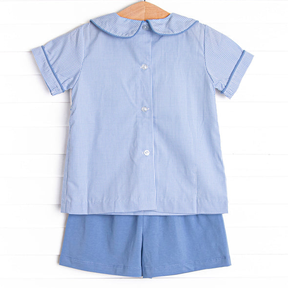 Peter Cottontail Smocked Short Set, Blue Gingham