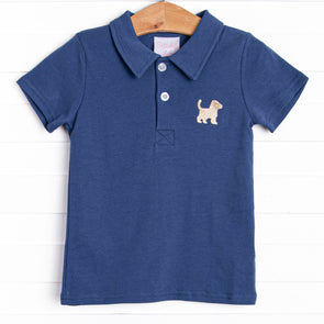 Barking Buddy Embroidered Polo, Blue