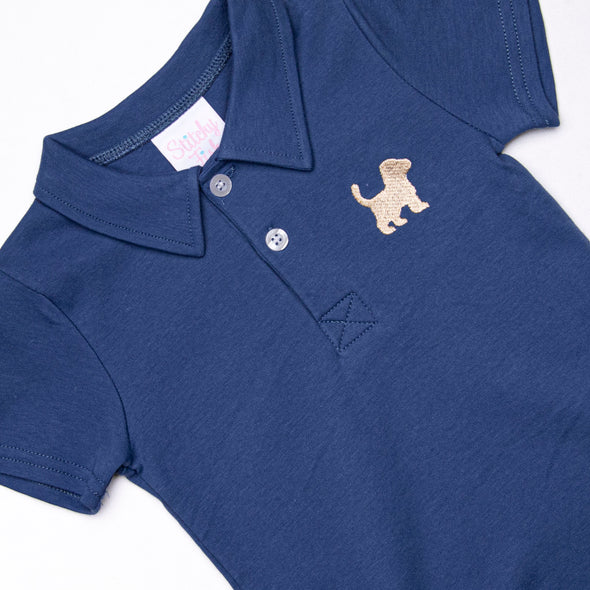 Barking Buddy Embroidered Polo, Blue