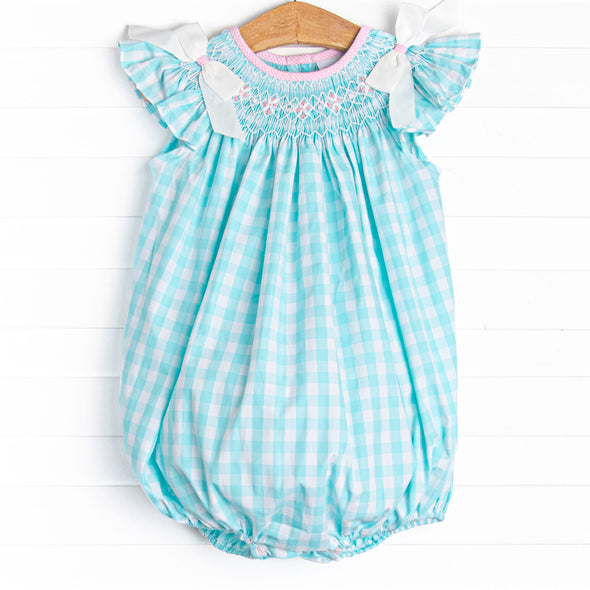 Traditional Teal Smocked Bubble, Green