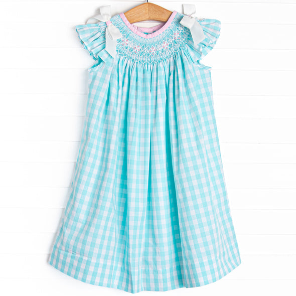 Traditional Teal Smocked Bishop Dress, Green