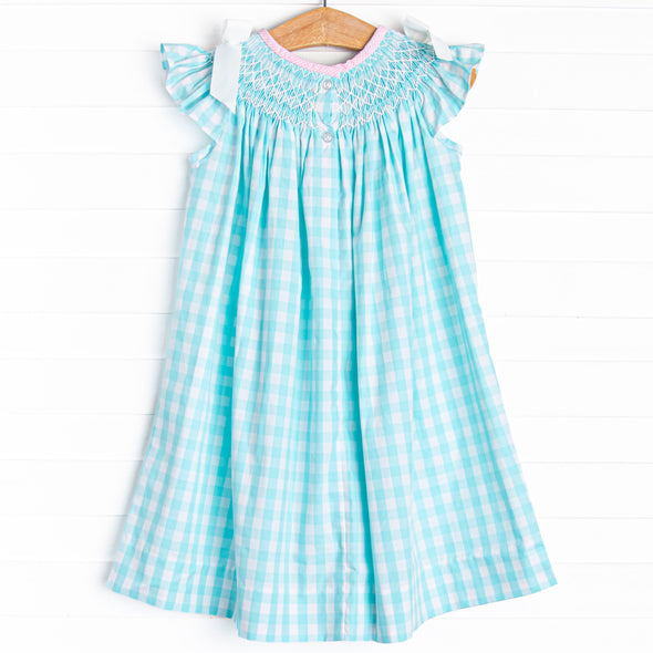 Traditional Teal Smocked Bishop Dress, Green