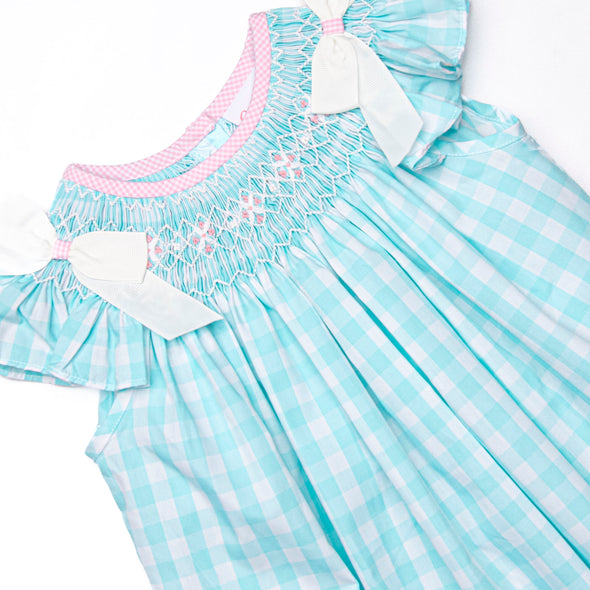 Traditional Teal Smocked Bishop Dress, Green