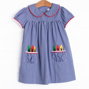 Color Me Happy Applique Dress, Blue