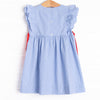 Back to School Applique Side Tie Dress, Blue Gingham