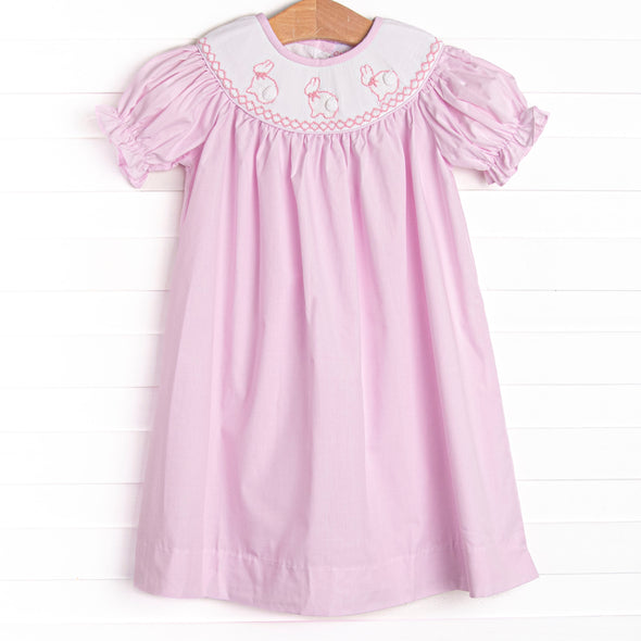 Baby Bunnies Smocked Bishop Dress, Pink