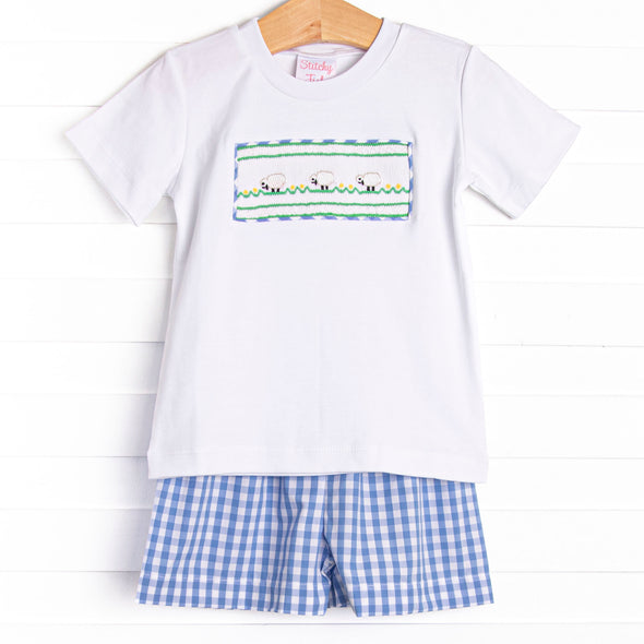 Shepherding Fields Smocked Short Set, Blue