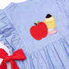 Back to School Applique Side Tie Dress, Blue Gingham