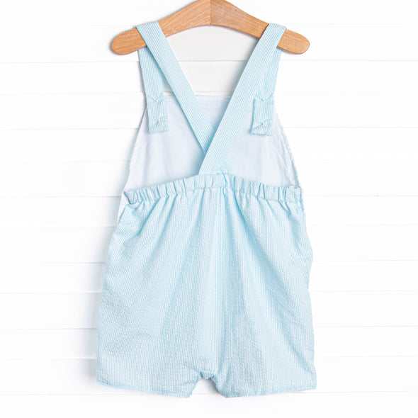 Seasonal Seersucker Short Romper, Blue