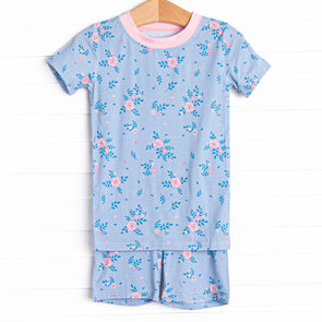 Blue Magnolia Bamboo Pajama Short Set, Blue