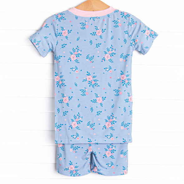 Blue Magnolia Bamboo Pajama Short Set, Blue