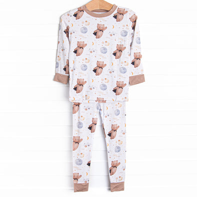 To the Moon Teddy Bamboo Pajama Set, Tan