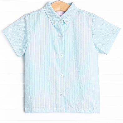 Seasonal Seersucker Button-Down Shirt, Blue