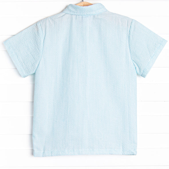 Seasonal Seersucker Button-Down Shirt, Blue