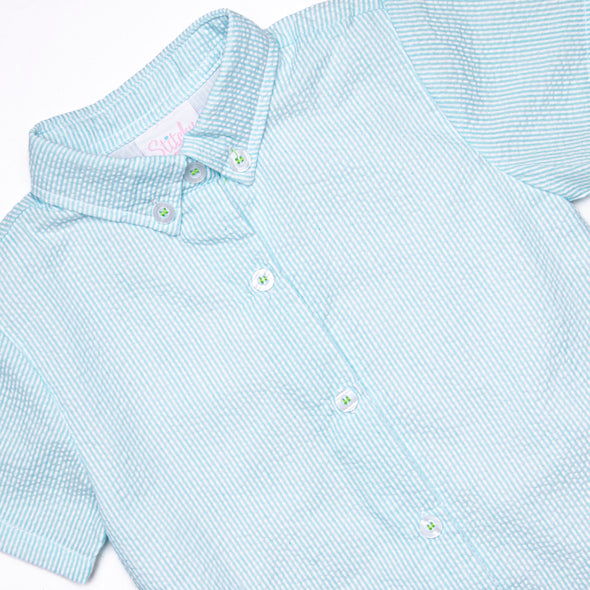 Seasonal Seersucker Button-Down Shirt, Blue