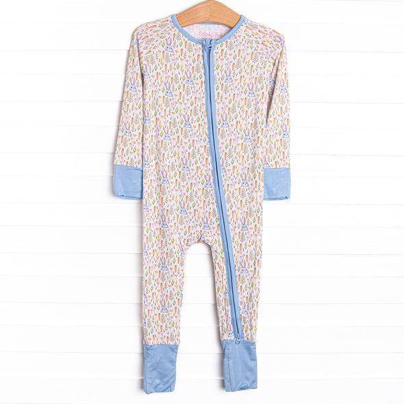 Cottontails and Carrots Bamboo Zippy Pajama, Blue