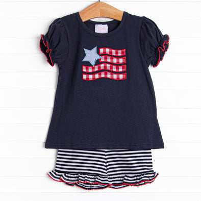 Old Glory Applique Ruffle Short Set, Navy