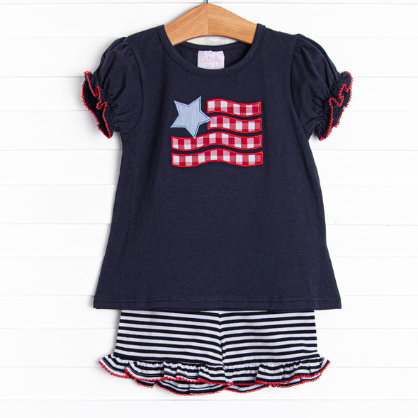 Old Glory Applique Ruffle Short Set, Navy