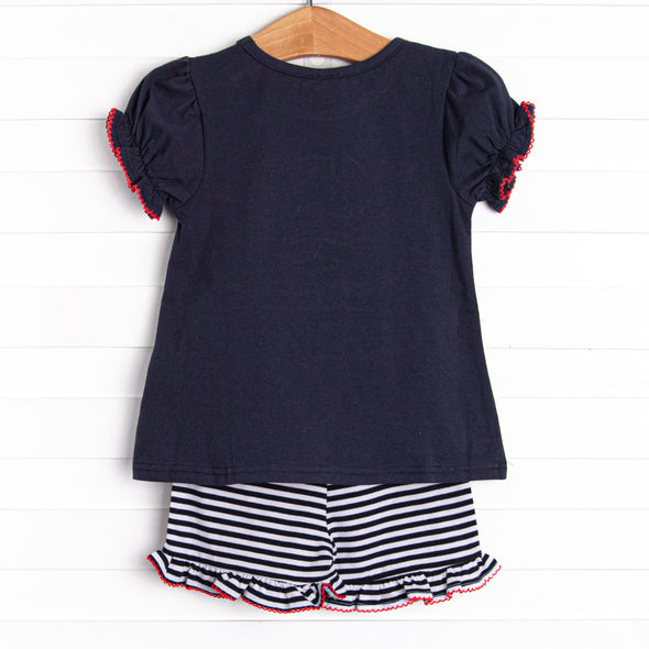 Old Glory Applique Ruffle Short Set, Navy