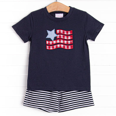 Old Glory Applique Short Set, Navy