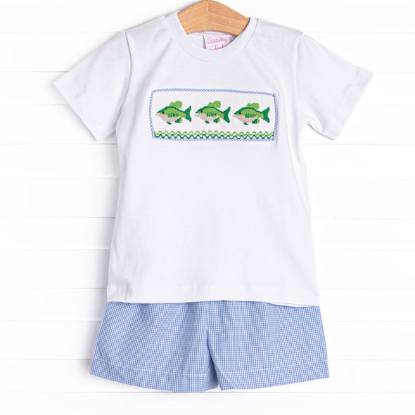 Off the Hook Smocked Short Set, Blue