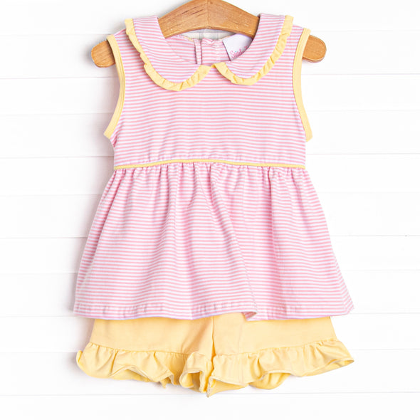 Pippa Ruffle Short Set, Pink Stripe